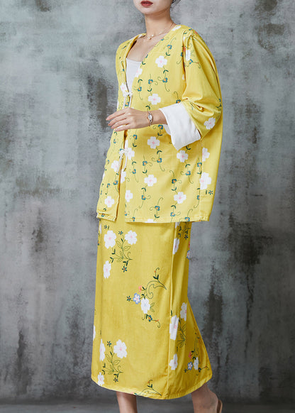 Fitted Yellow Tasseled Silk Velvet Two Pieces Set Spring