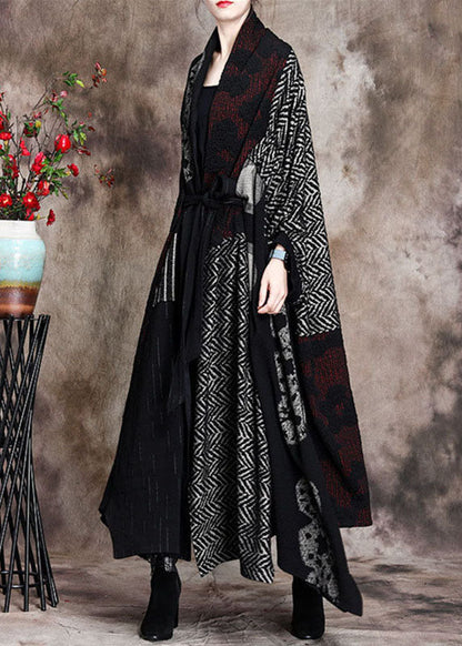 Fitted Retro Print Patchwork Asymmetrical Design Fall Cardigan