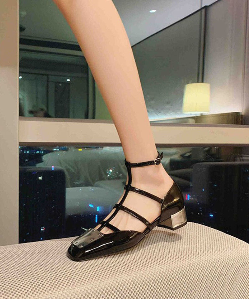 Black Sequined Splicing Buckle Strap Chunky Sandals