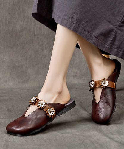 New Style Green Cowhide Leather Flats Slide Sandals