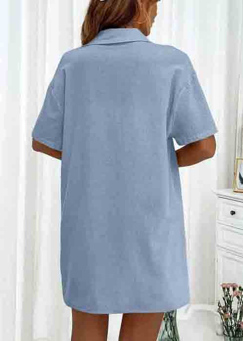 Blue Oversized Cotton Pajamas Two Pieces Set Summer