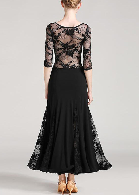 Black O Neck Lace Patchwork Dresses Half Sleeve