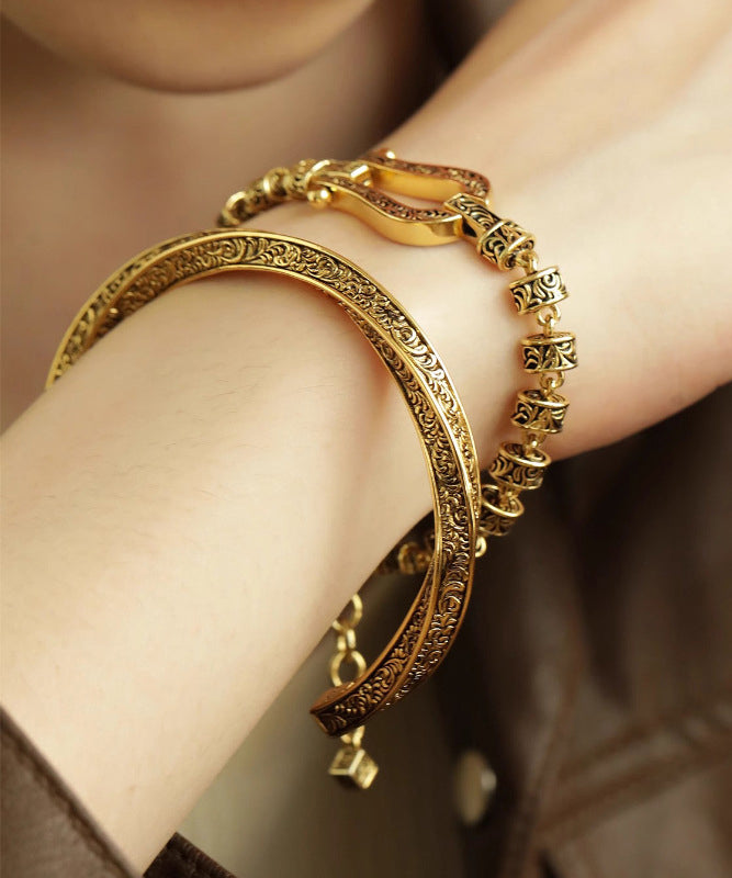Sterling Silver Ancient Gold Chain Bracelet and Cuff Two Piece Set