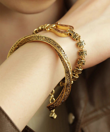 Sterling Silver Ancient Gold Chain Bracelet and Cuff Two Piece Set