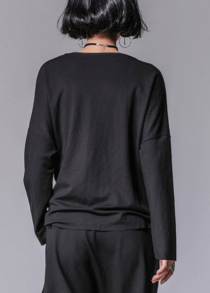 Vogue Black O-neck Asymmetrical Bow T Shirt Long Sleeve