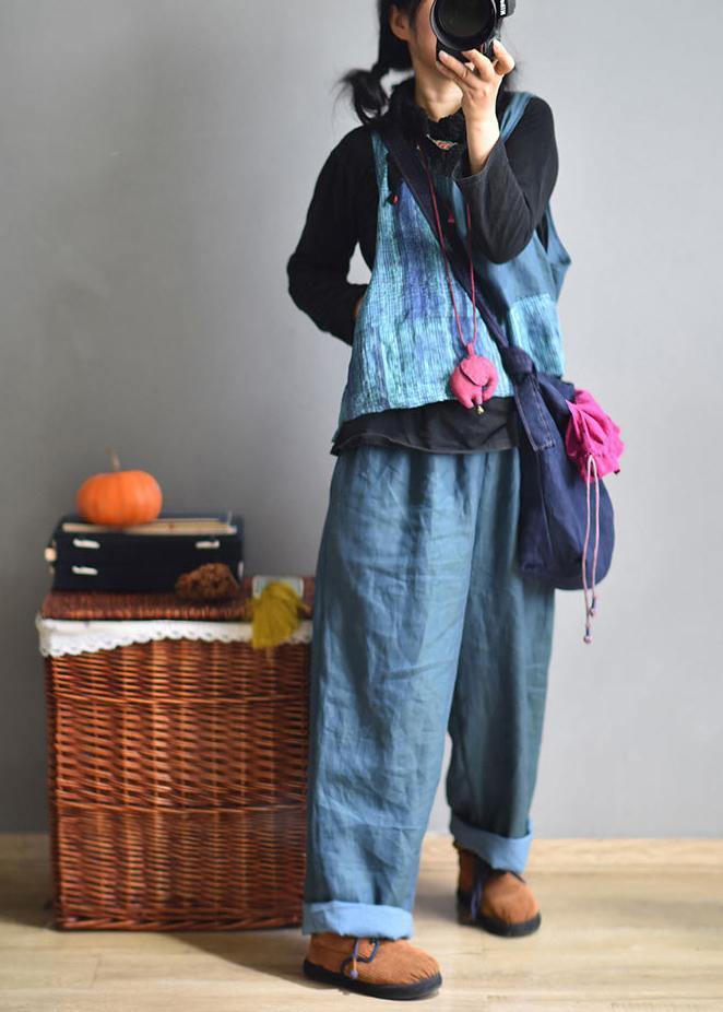 Blue Wide Leg Pants Linen