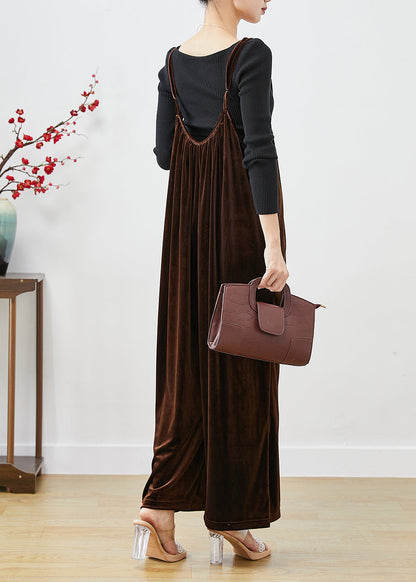 Brown Oversized Silk Velour Wide Leg Strap Pants Fall