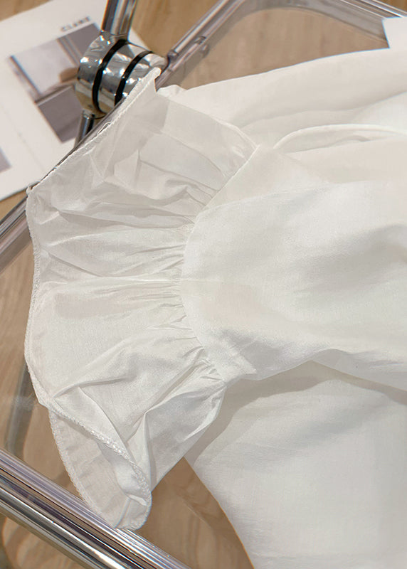 Art White Lace Up Cotton Blouses Butterfly Sleeve