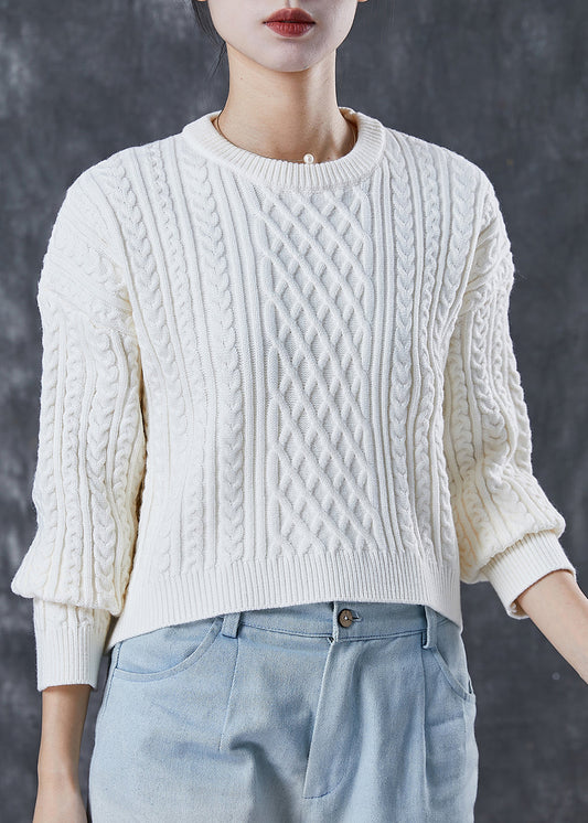 White Warm Cable Knit Pullover Winter