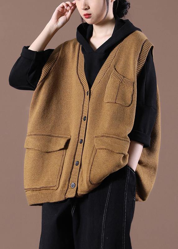 Camel Knitted Waistcoat V Neck Sweatar Vest