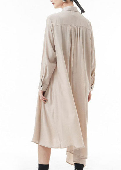 Apricot Chiffon Shirt Dress Wrinkled Asymmetrical Spring