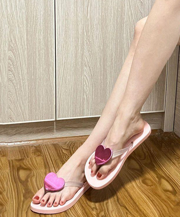 Pink Heart Beach Flip Flops Faux Leather