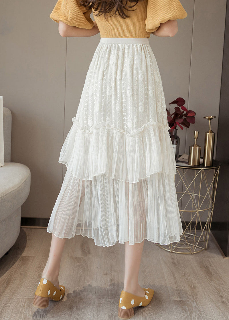 White Ruffled High Waist Chiffon Skirt Summer