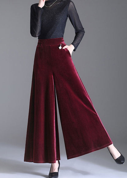 Mulberry Pockets Patchwork Velour Wide Leg Pants Fall
