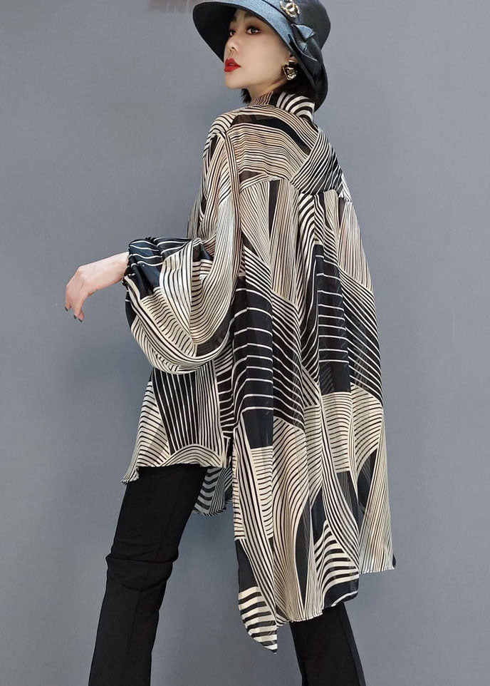 Low High Design Striped Chiffon Shirt Blouse