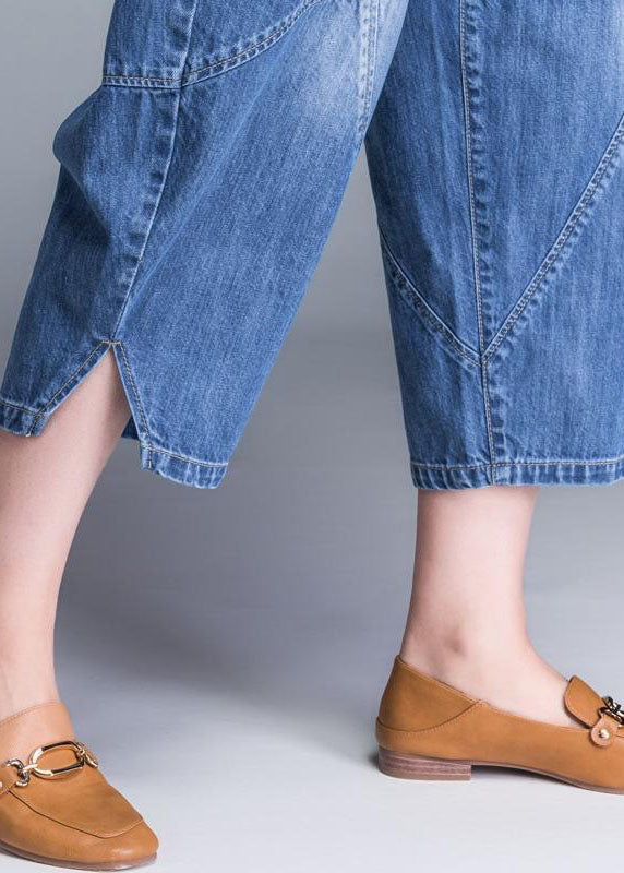 Blue Pockets Patchwork Lantern Fall Denim Pants