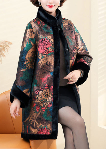 Fitted Khaki Stand Collar Wear on Both Sides Fluffy Mink Hair Coats Spring