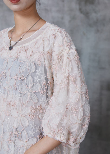 Light Pink Embroideried Tulle Tanks Summer