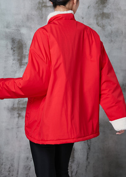 Boutique Red Chinese Button Fleece Wool Lined Jackets Winter