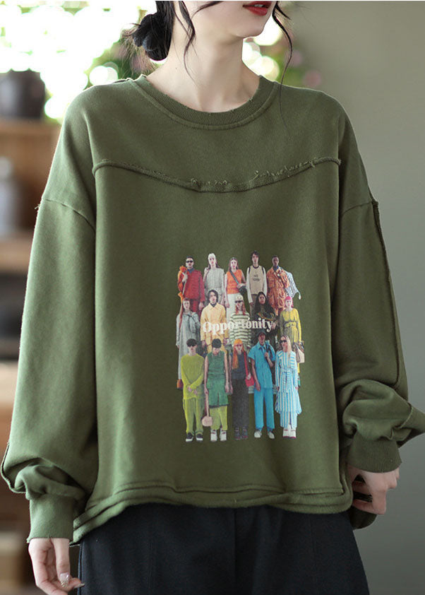 Red Print Cotton Loose Sweatshirts Top Spring