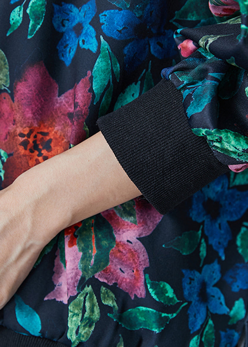 Black Oversized Print Cotton Sweatshirts Top Spring