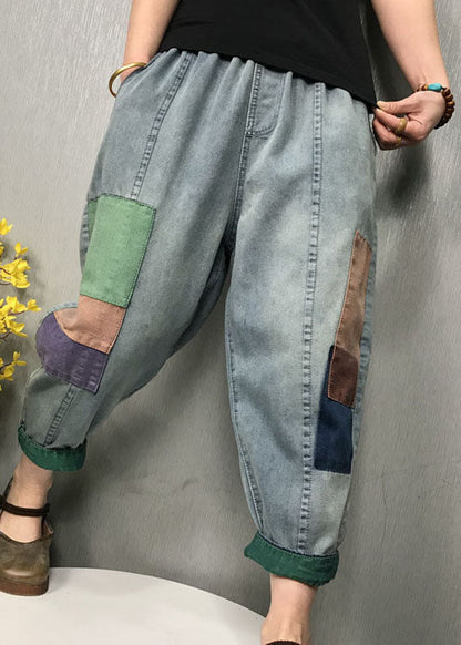 Diy Blue Patch Applique Denim Pants Spring