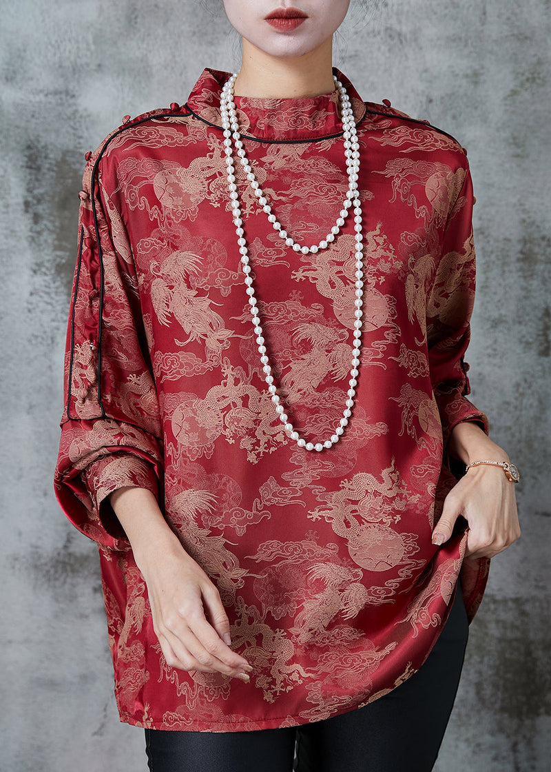 Red Print Chiffon Shirt Top Spring