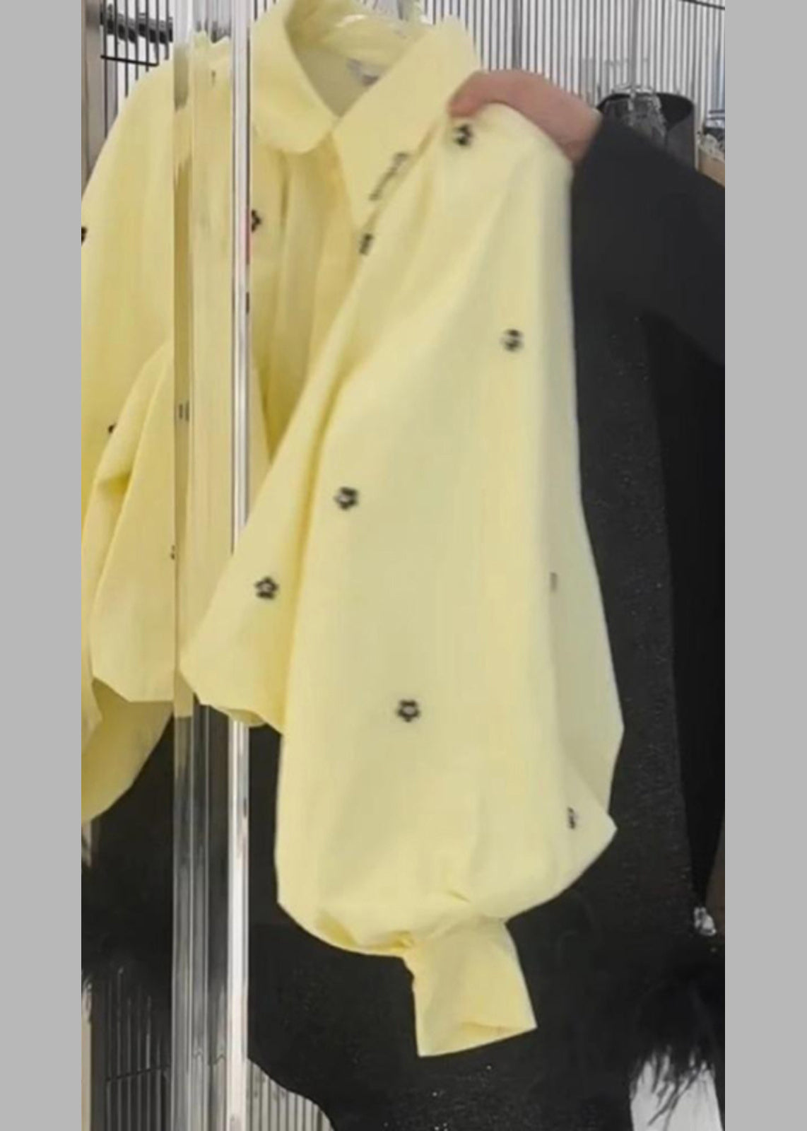 Loose Yellow Peter Pan Collar Cotton Shirt Puff Sleeve Spring