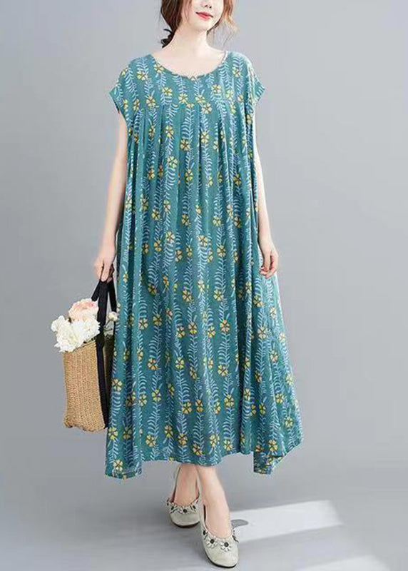 Blue O-neck Cozy Maxi Dresses Summer