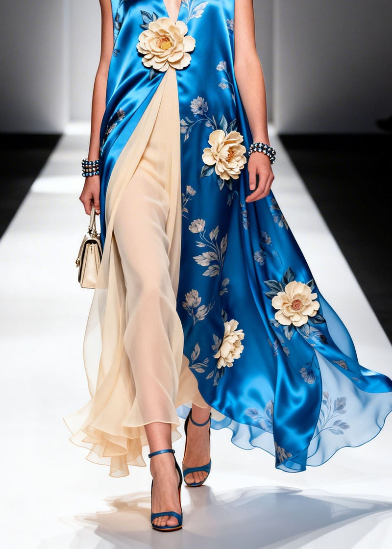 Boutique V Neck Patchwork Chiffon Long Dress Summer