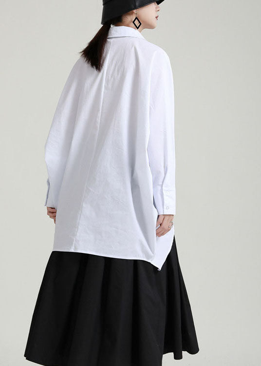 Loose White Button Low High Design Peter Pan Collar Blouses Spring