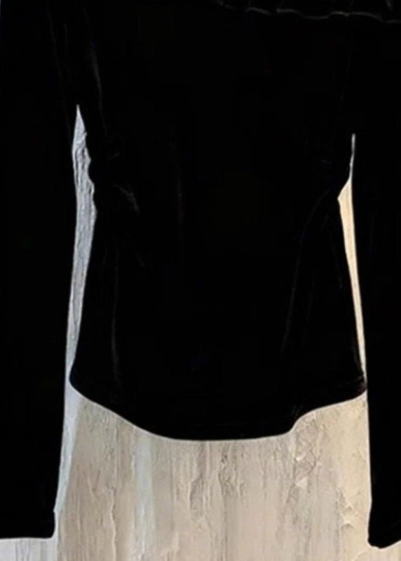 Black Lace Patchwork Silk Velour Top Spring