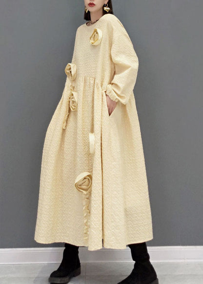 Natural Khaki O-neck Cinched Robe Dresses Spring