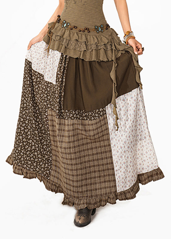 Colorblock Print Plaid Patchwork Maxi Skirt