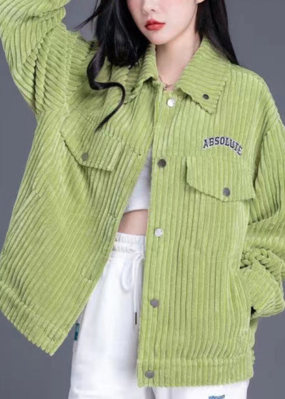 Pink Peter Pan Collar Pockets Loose Corduroy Coat Spring
