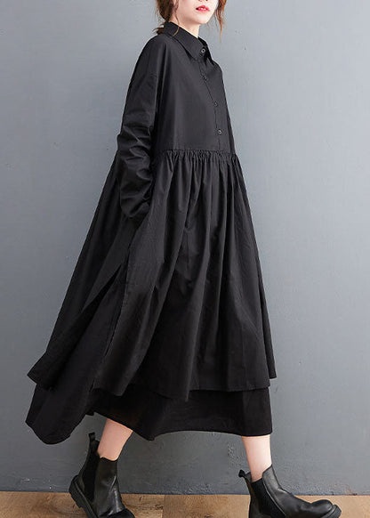 Fine Black Peter Pan Collar Patchwork Cotton Shirts Dress Spring