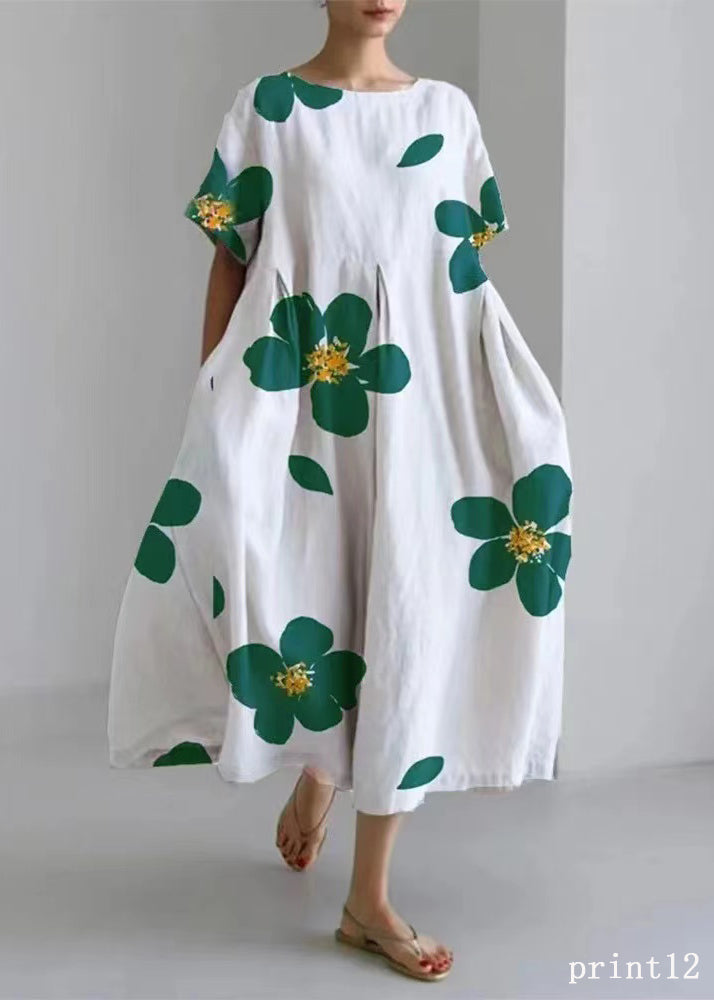 Flower Print11 Cotton Dresses Pockets Patchwork Spring