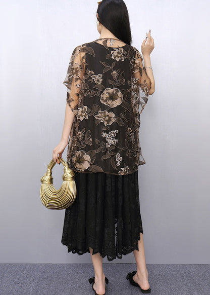 Print Chiffon Tops and Tulle Dress Two Pieces Set Summer