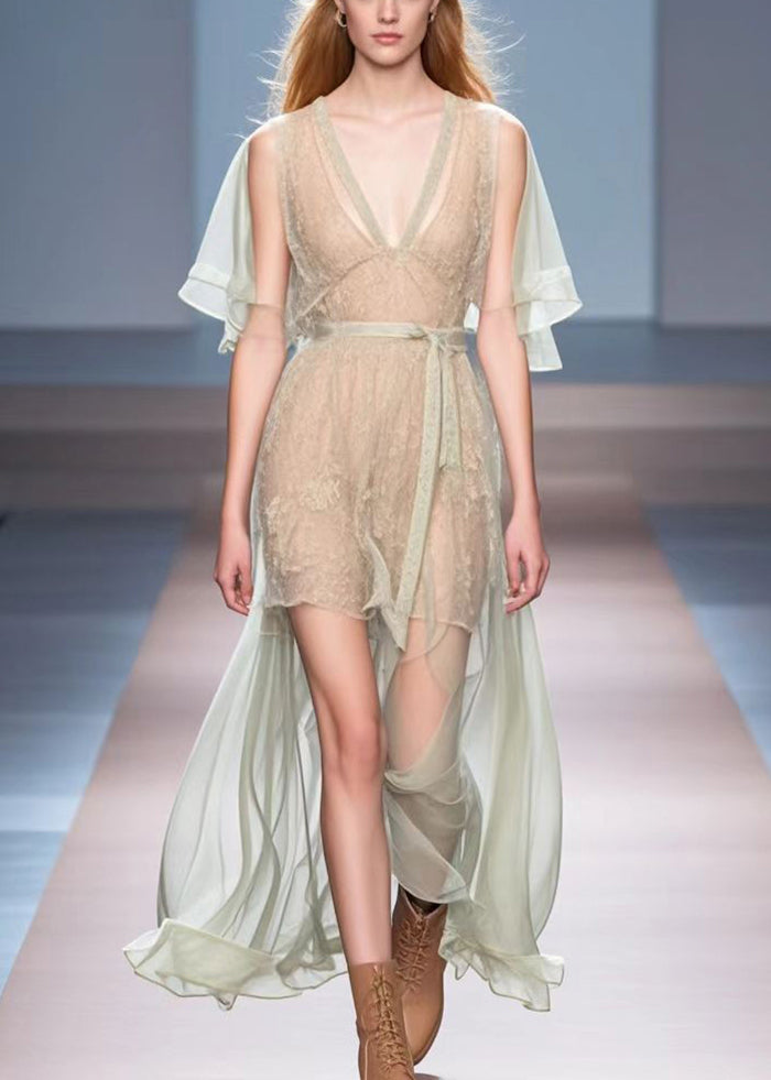 Apricot Low High Design Silm Fit Silk Dress Summer