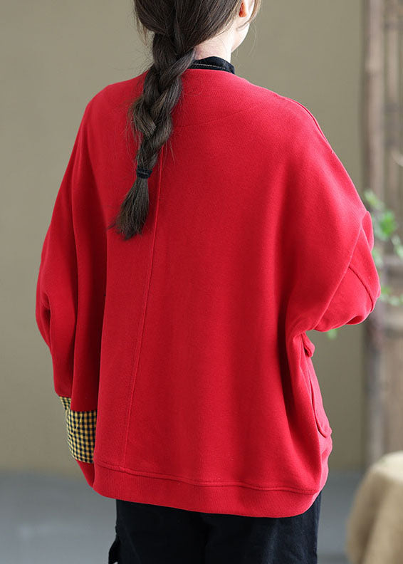 Red Loose Pockets Button Fall Long Sleeve Coat