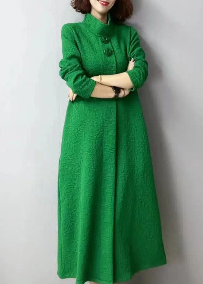 Autumn and Winter New Green Thick Turtleneck Jacquard Dress