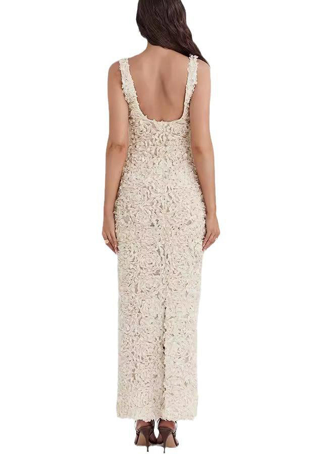 White V Neck Side Open Ankle Dress Sleeveless