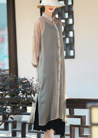 Khaki Upf 50+ Tulle Long Cardigan Long Sleeve