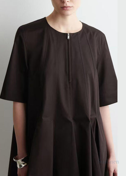 Classy Black Zip Up Cotton Day Dress Summer