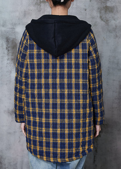 Yellow Hooded Plaid Fine Cotton Filled Coats Spring