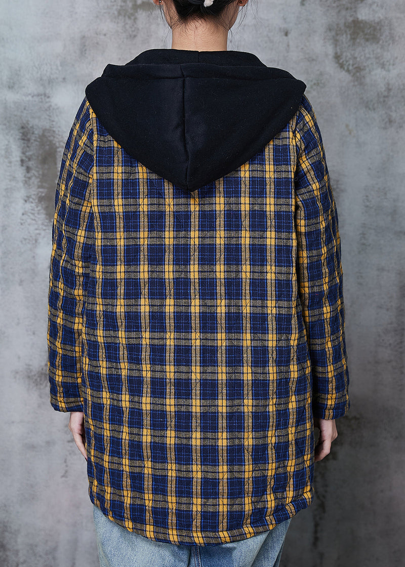 Yellow Hooded Plaid Fine Cotton Filled Coats Spring