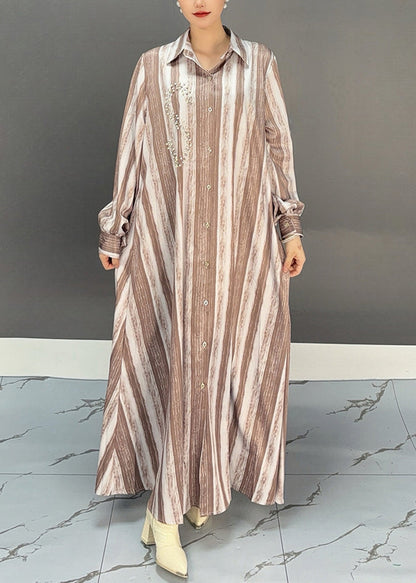 Khaki Peter Pan Collar Long Dresses Spring