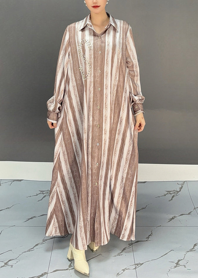 Khaki Peter Pan Collar Long Dresses Spring