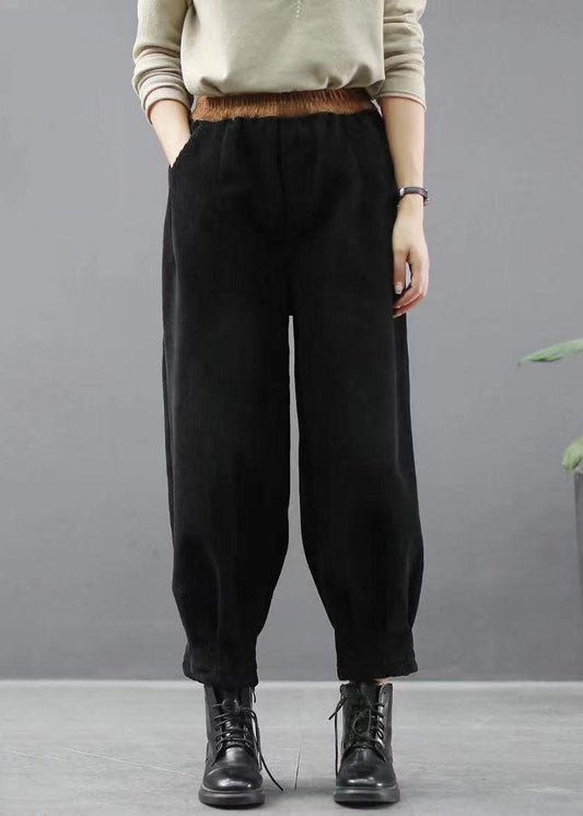 Handmade Black Pockets Thick Harem Fall Pants