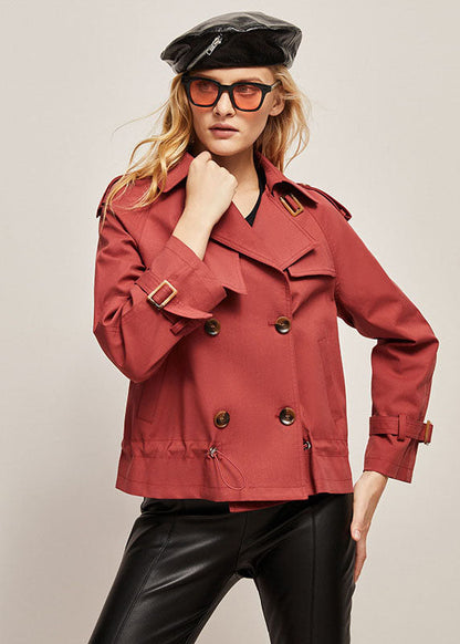 Khaki Peter Pan Collar Double Breast Cotton Short Coat Fall